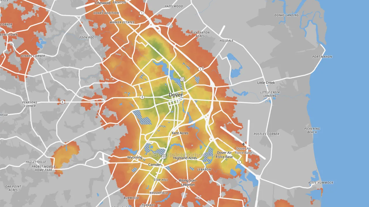 Bike Grade map of 19901, DE