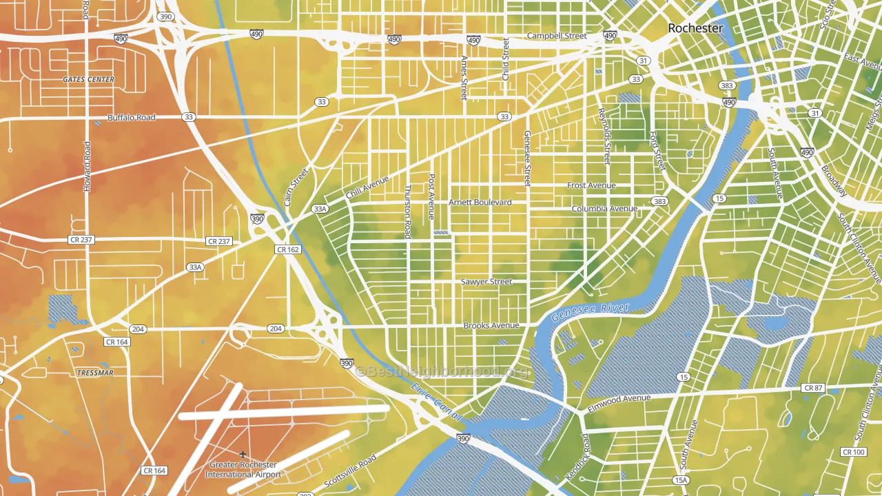 Bike Grade map of 19th Ward, Rochester, NY