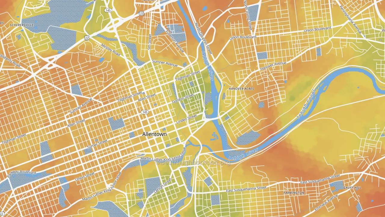 Bike Grade map of 1st Ward, Allentown, PA