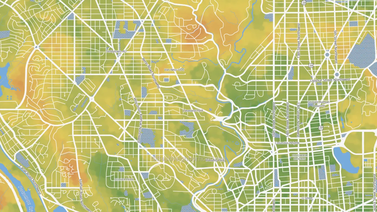 Bike Grade map of 20008, DC