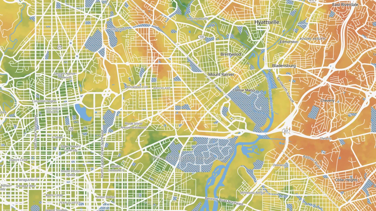 Bike Grade map of 20018, DC