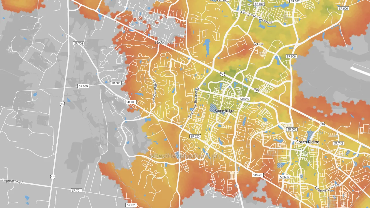 Bike Grade map of 20105, VA