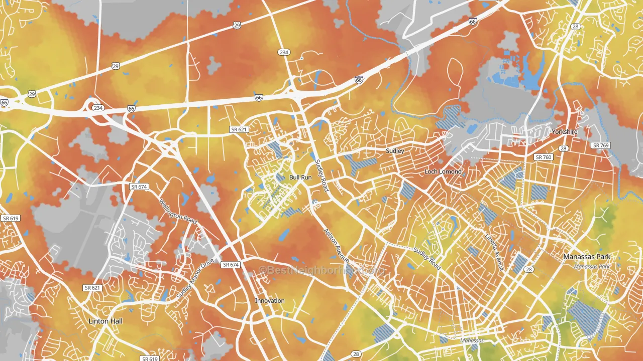 Bike Grade map of 20109, VA