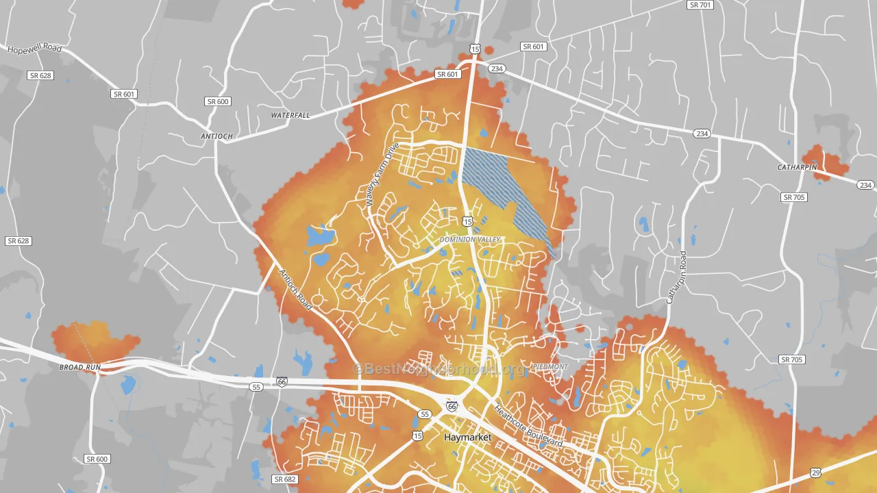 Bike Grade map of 20169, VA