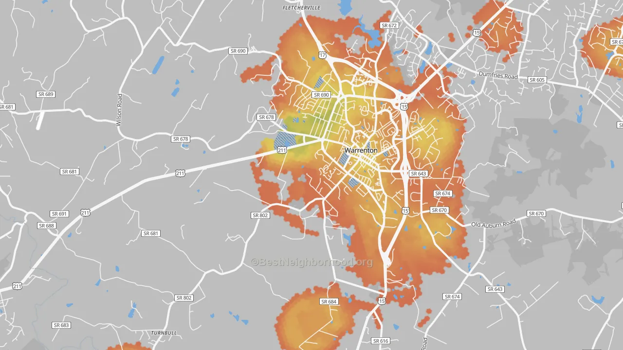 Bike Grade map of 20186, VA