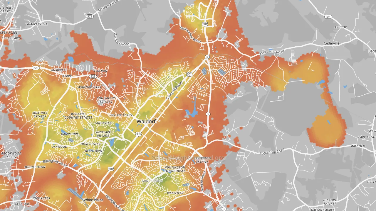 Bike Grade map of 20601, MD