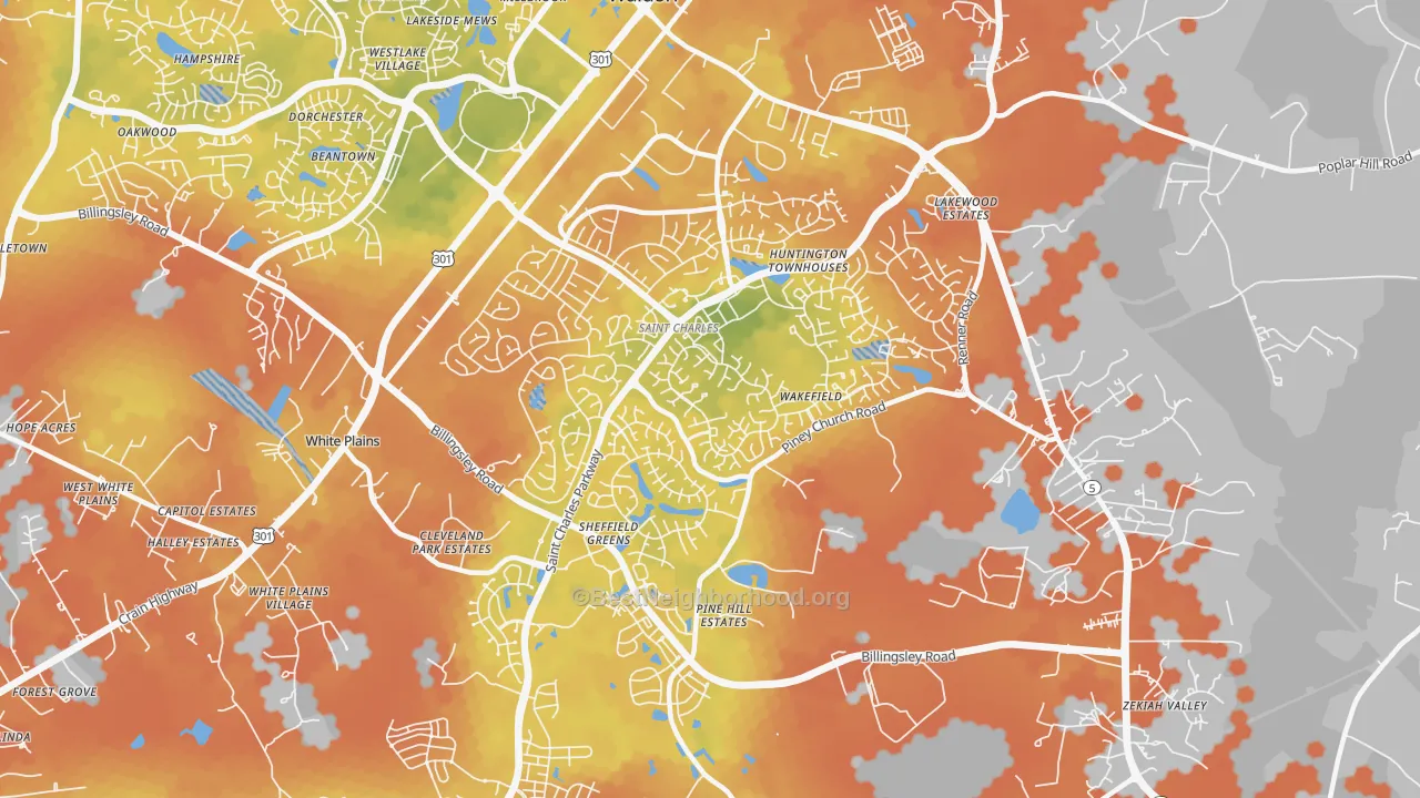Bike Grade map of 20602, MD