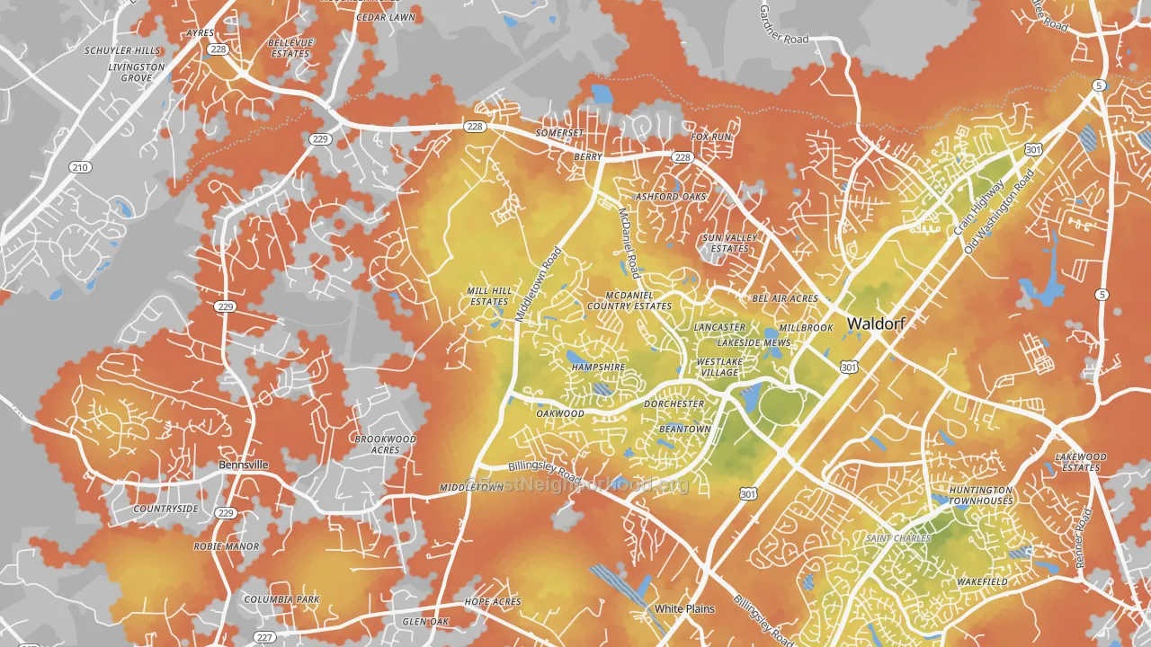 Bike Grade map of 20603, MD