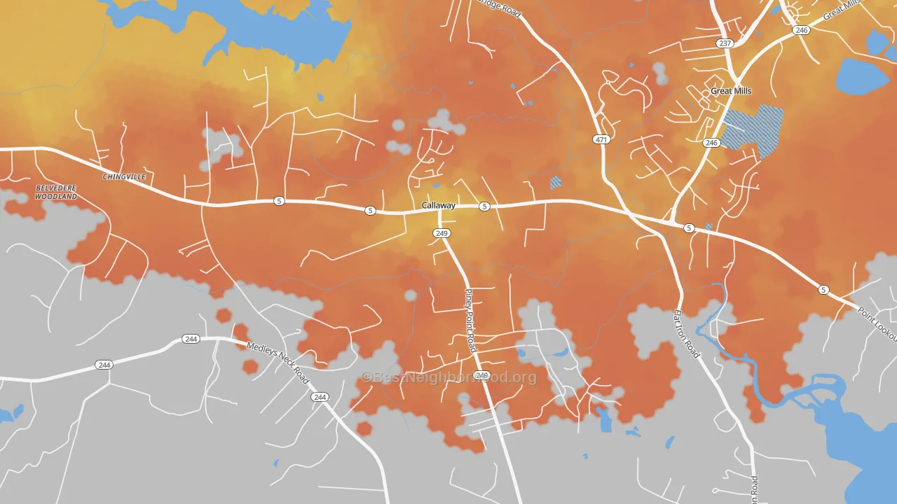 Bike Grade map of 20620, MD
