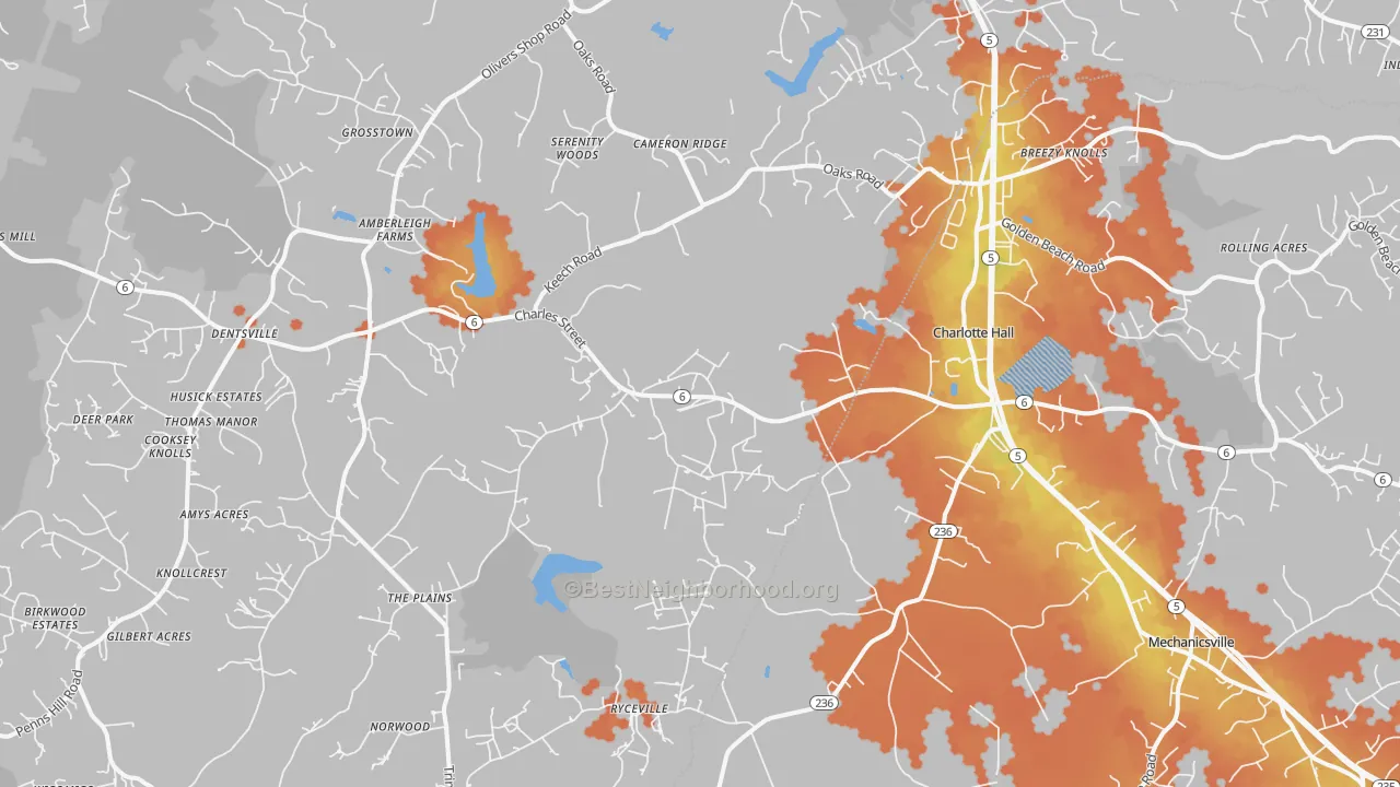 Bike Grade map of 20622, MD