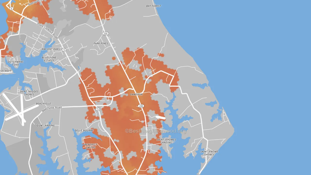 Bike Grade map of 20628, MD