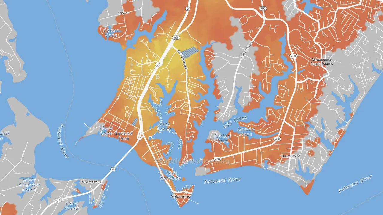 Bike Grade map of 20629, MD