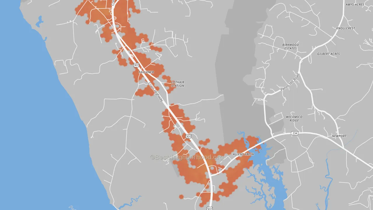 Bike Grade map of 20632, MD