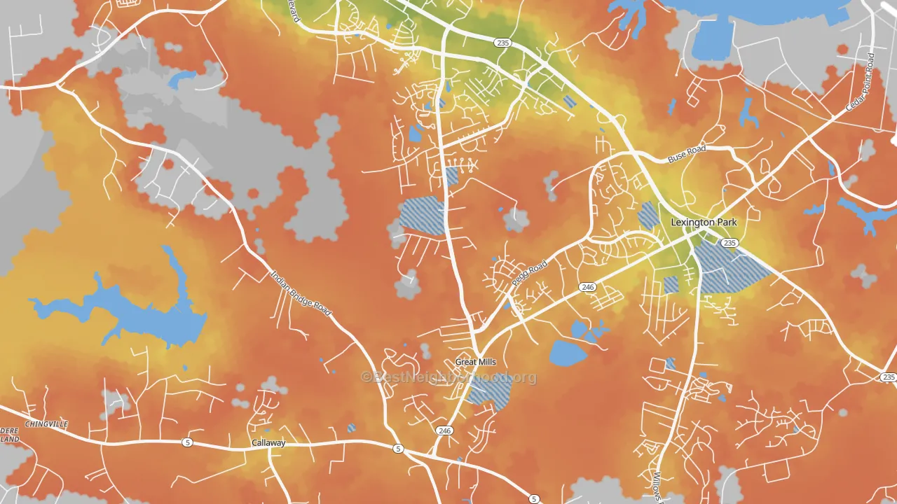 Bike Grade map of 20634, MD