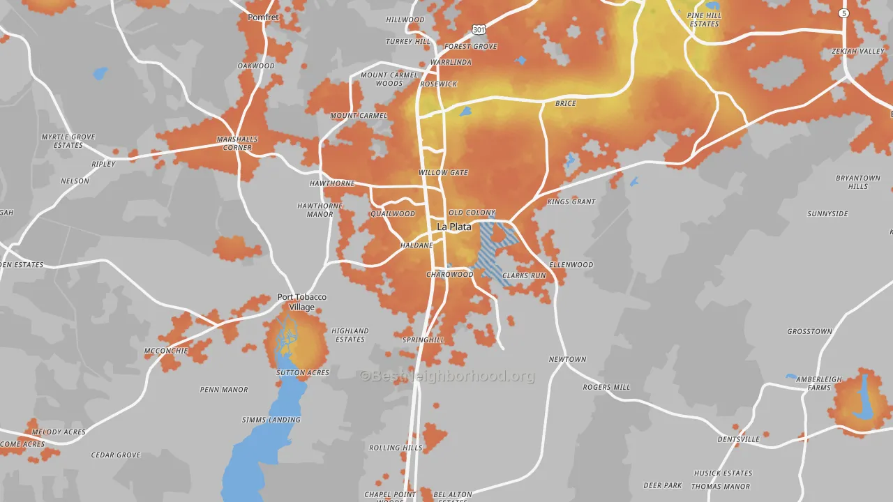 Bike Grade map of 20646, MD
