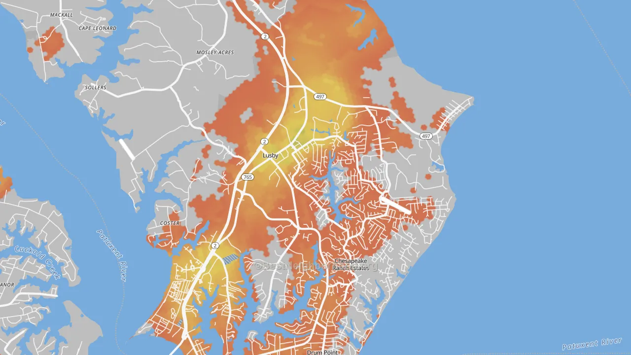Bike Grade map of 20657, MD