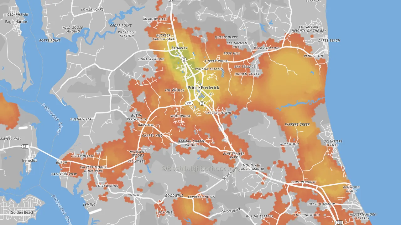 Bike Grade map of 20678, MD