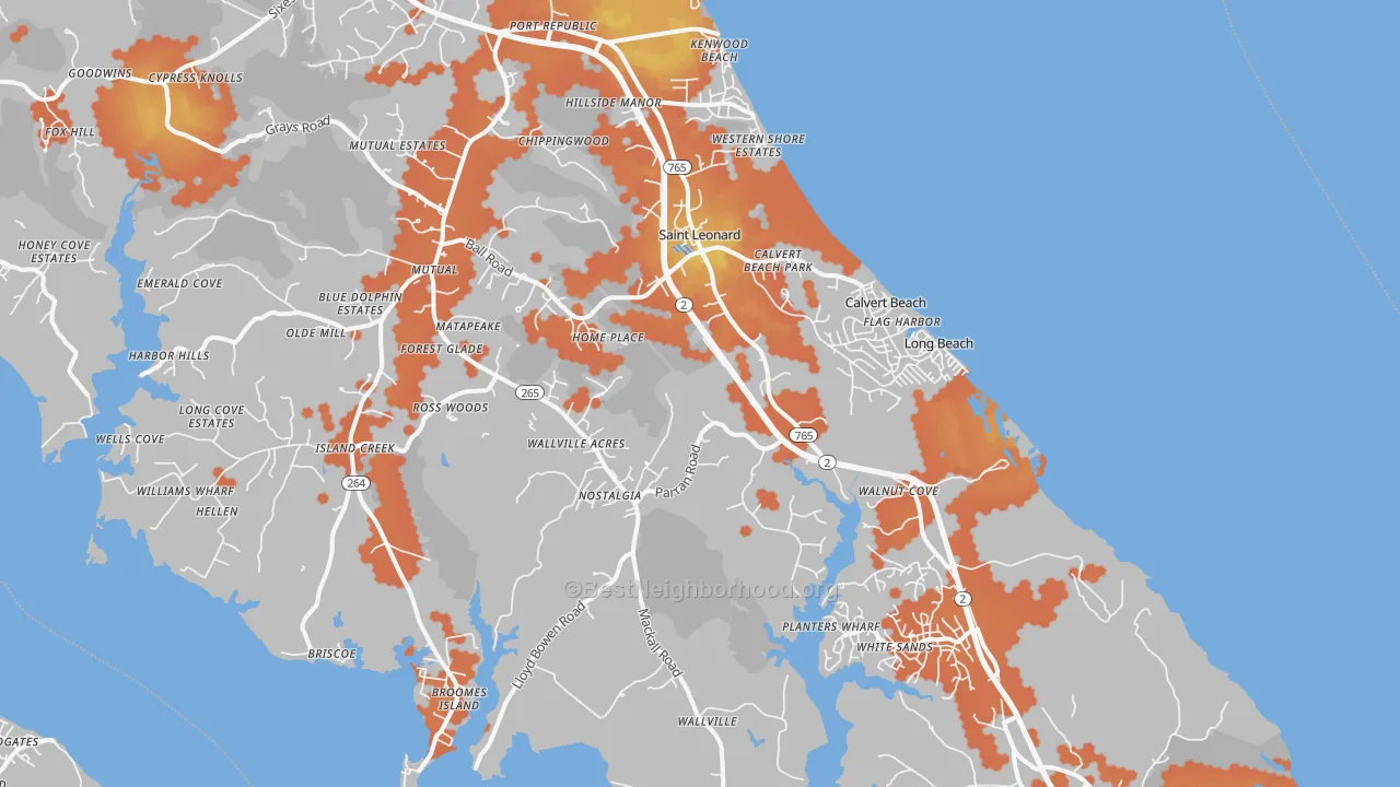 Bike Grade map of 20685, MD