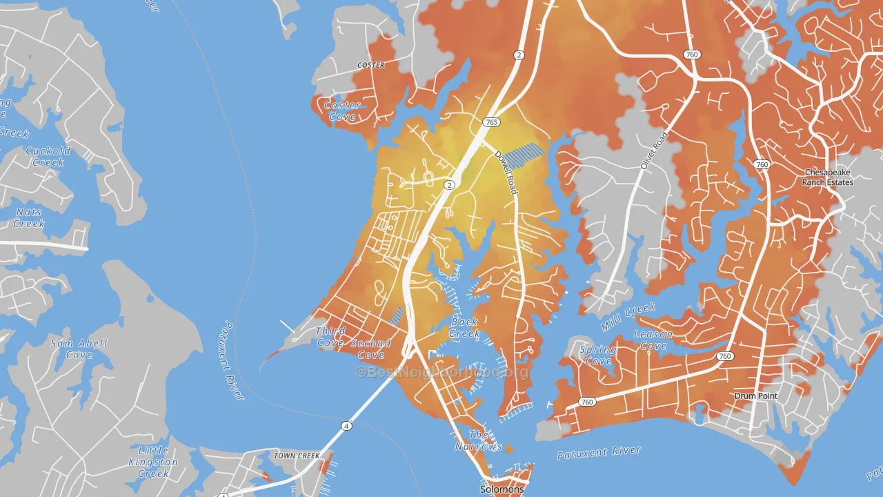 Bike Grade map of 20688, MD