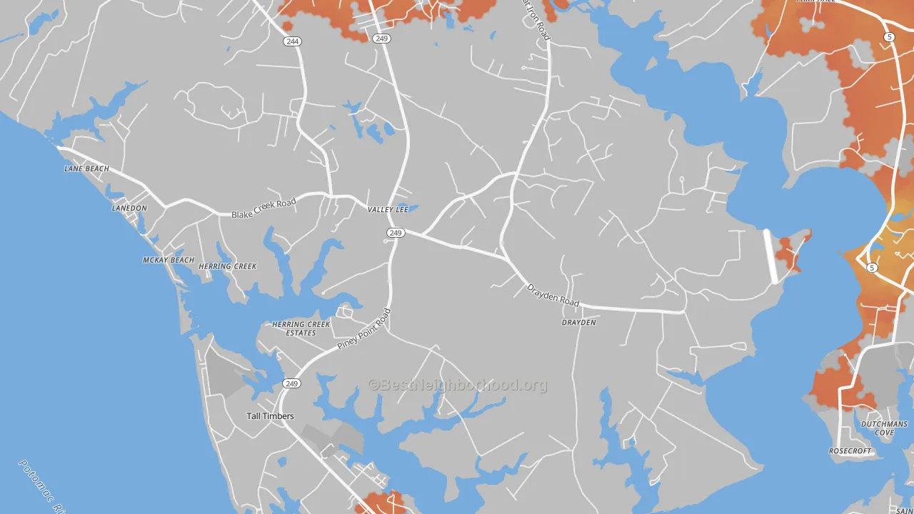 Bike Grade map of 20692, MD