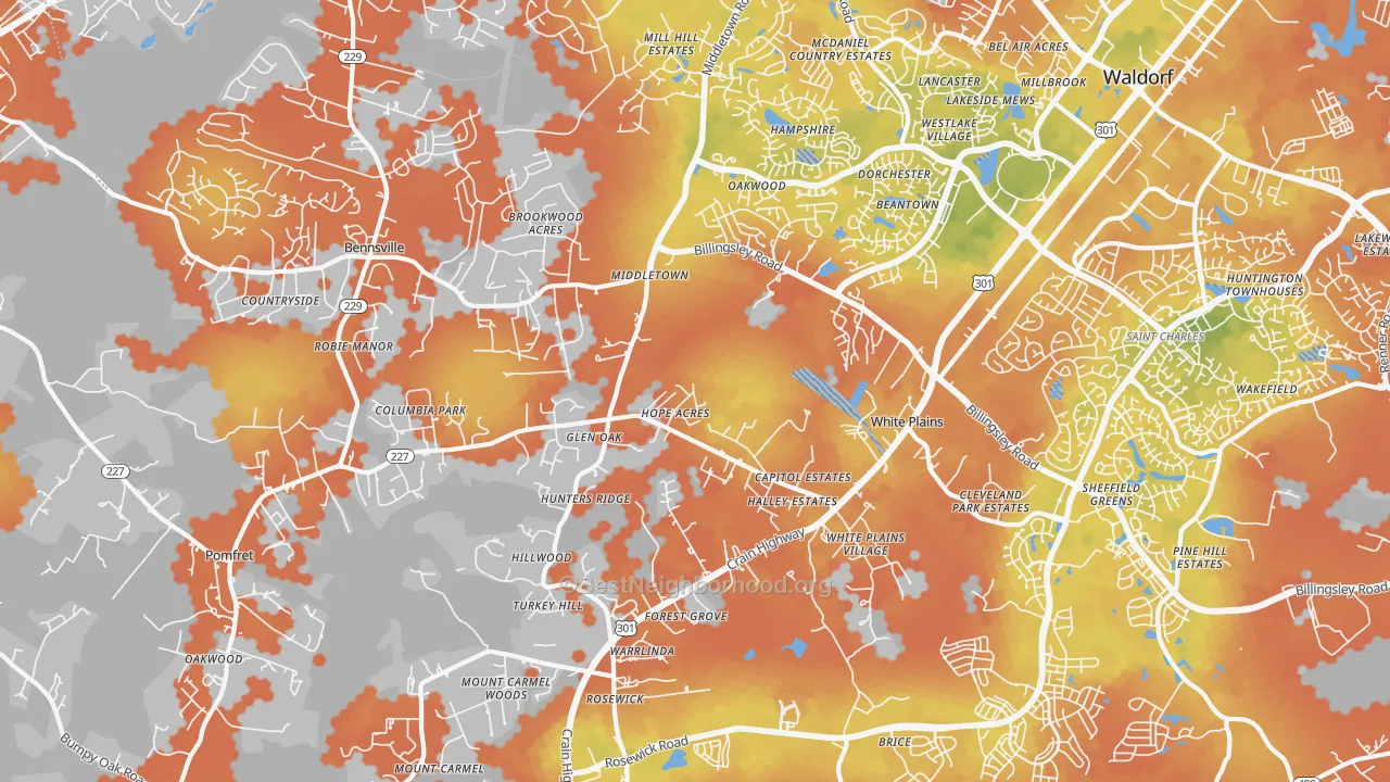 Bike Grade map of 20695, MD