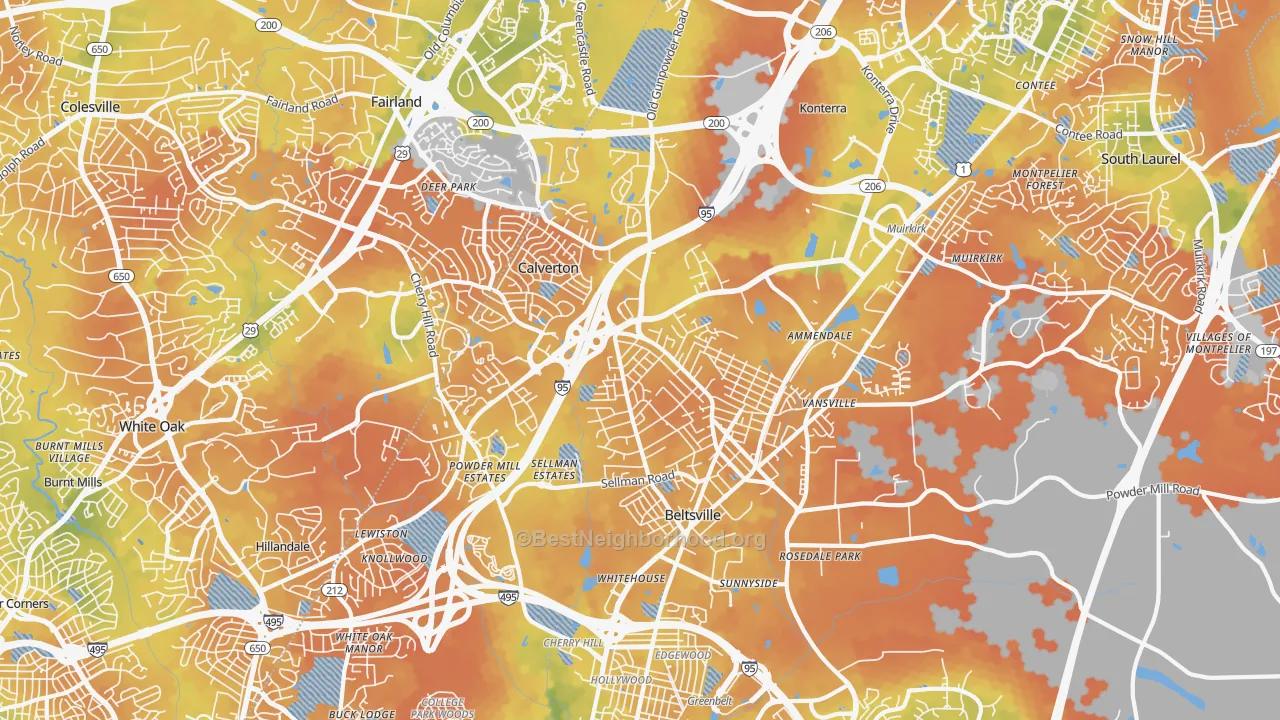 Bike Grade map of 20705, MD