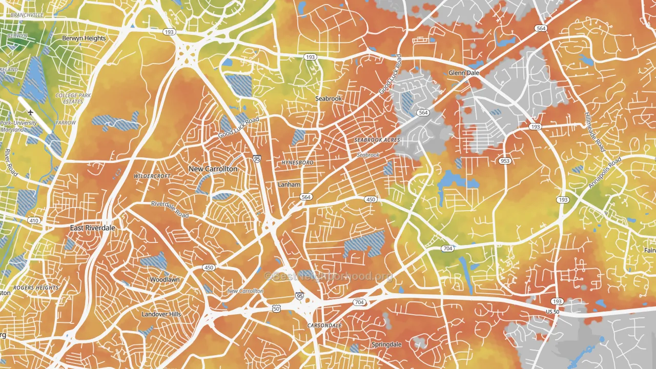 Bike Grade map of 20706, MD