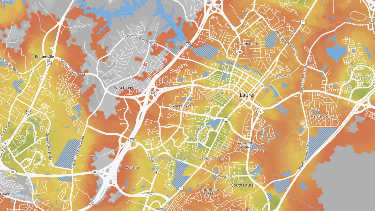 Bike Grade map of 20707, MD