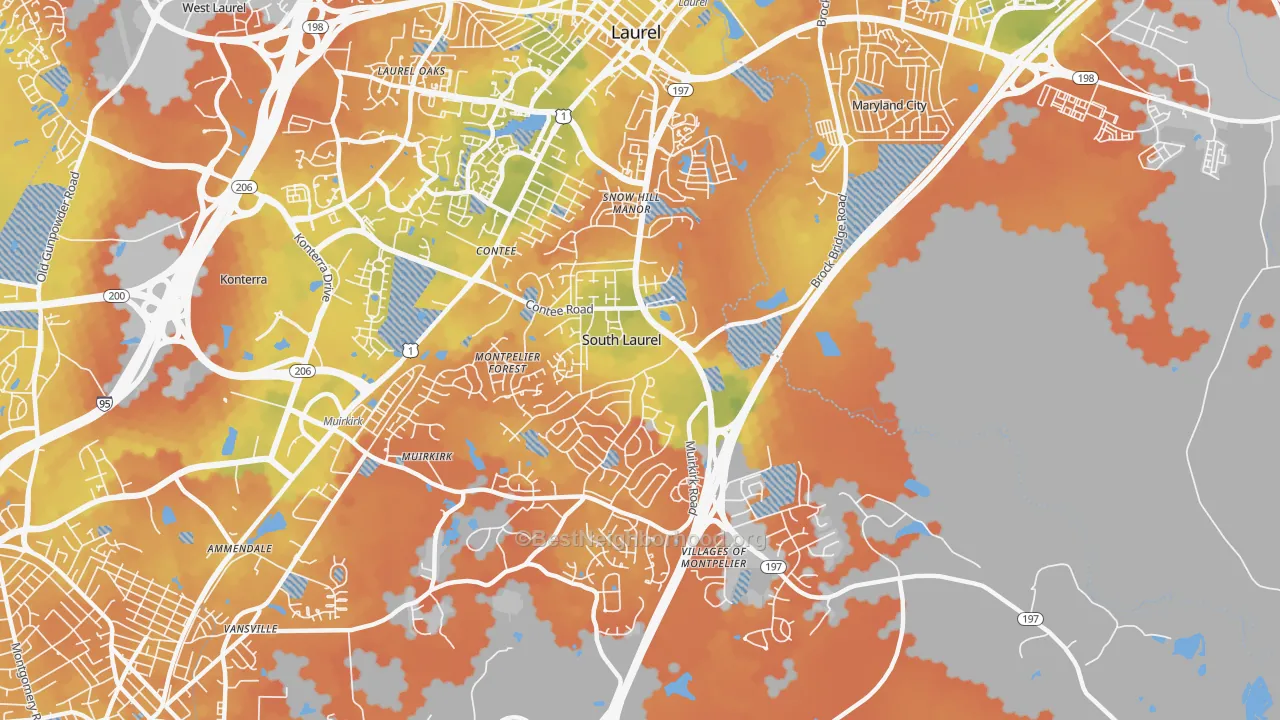 Bike Grade map of 20708, MD