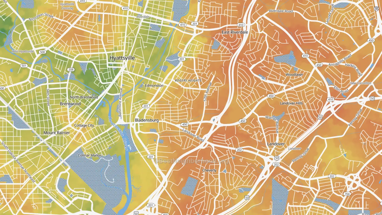 Bike Grade map of 20710, MD
