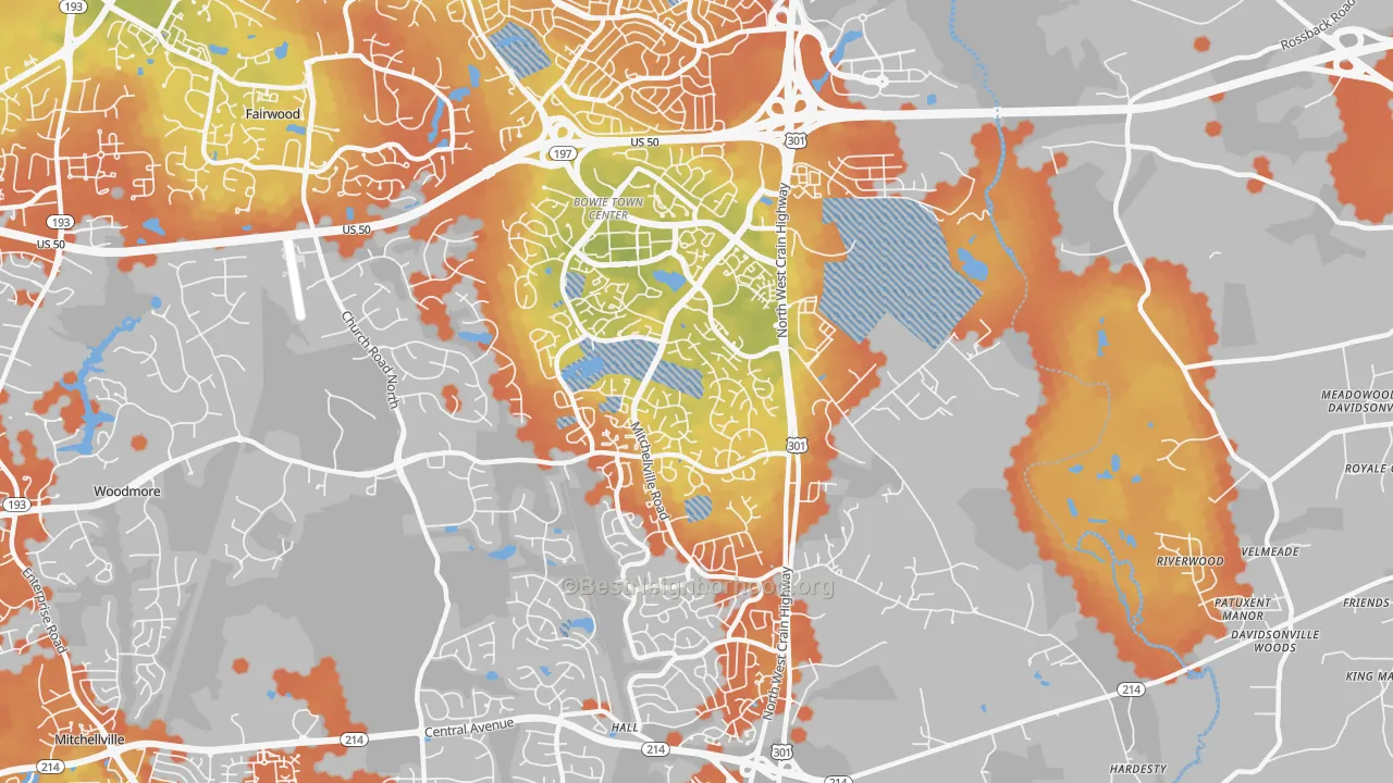 Bike Grade map of 20716, MD