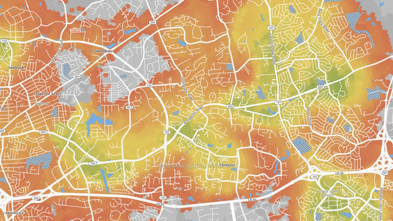 Bike Grade map of 20720, MD