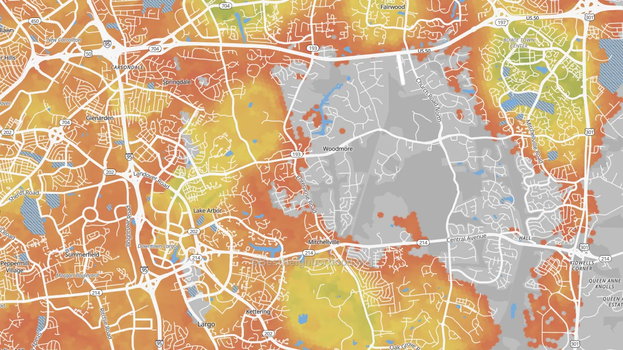 Bike Grade map of 20721, MD