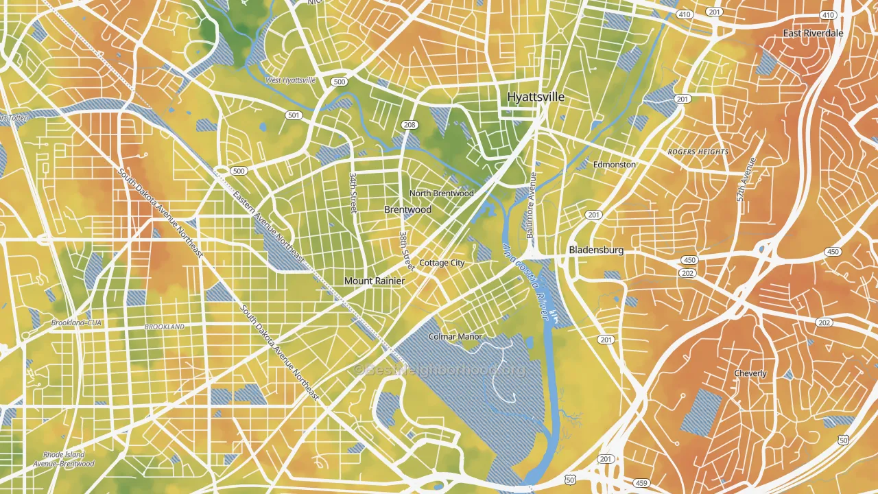 Bike Grade map of 20722, MD
