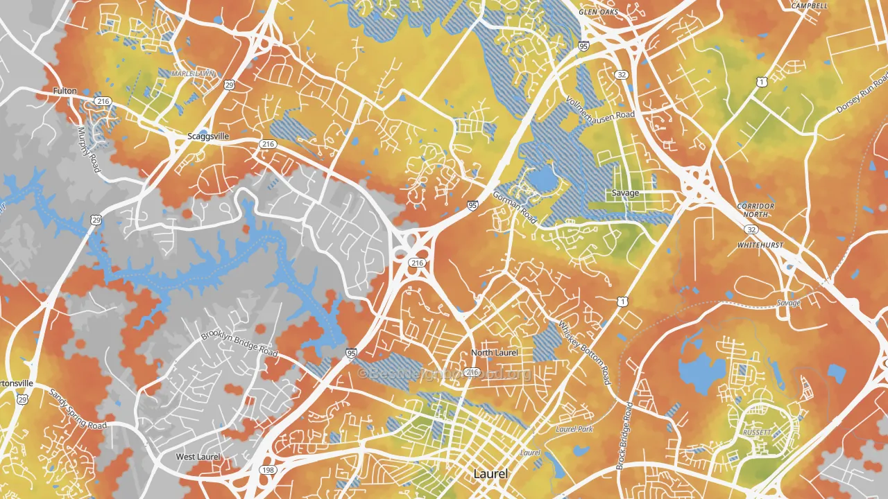 Bike Grade map of 20723, MD