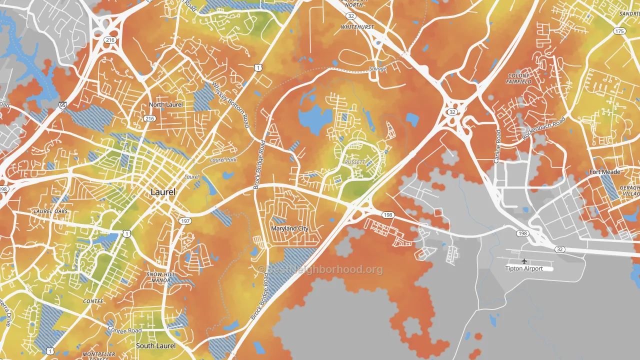 Bike Grade map of 20724, MD