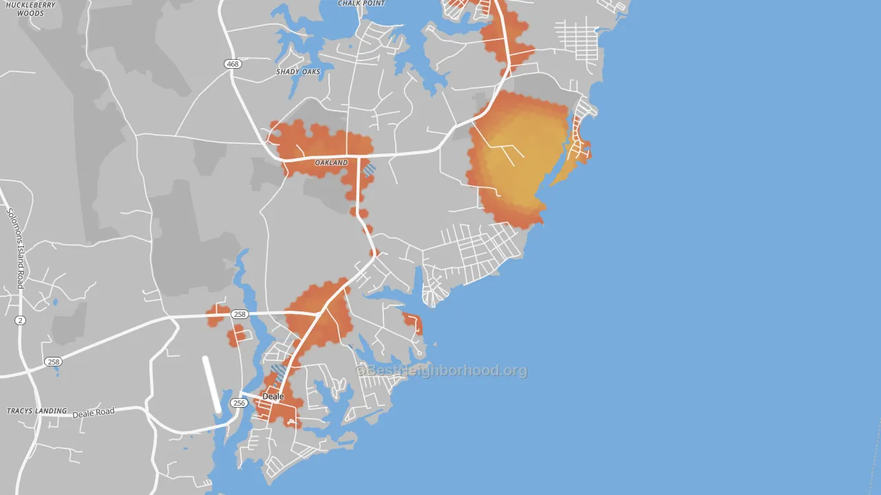 Bike Grade map of 20733, MD