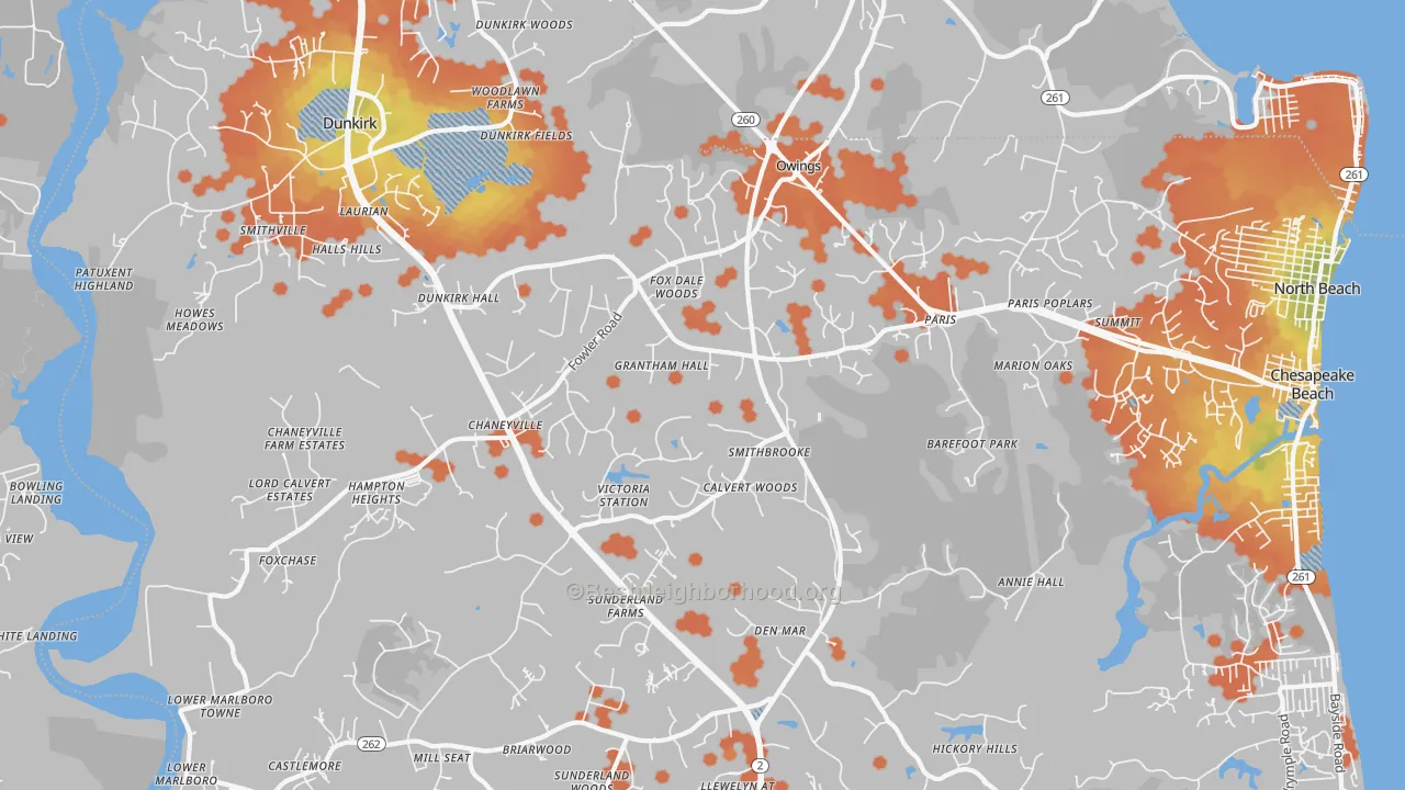 Bike Grade map of 20736, MD