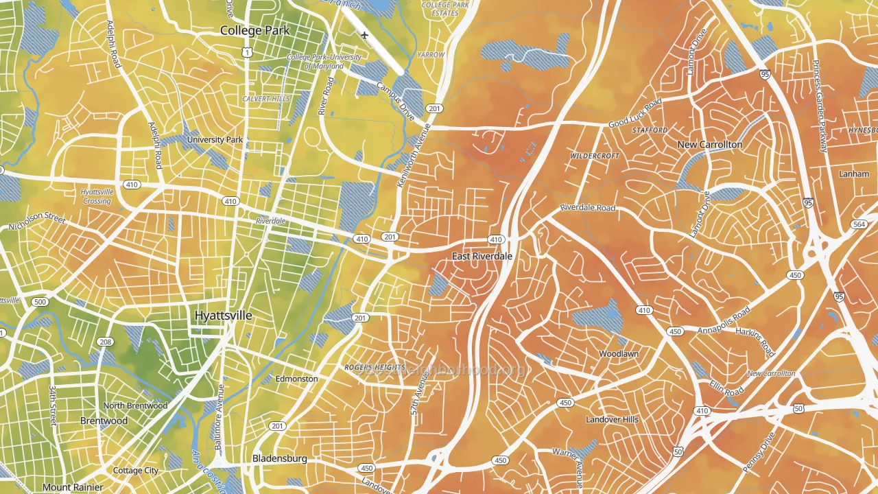 Bike Grade map of 20737, MD