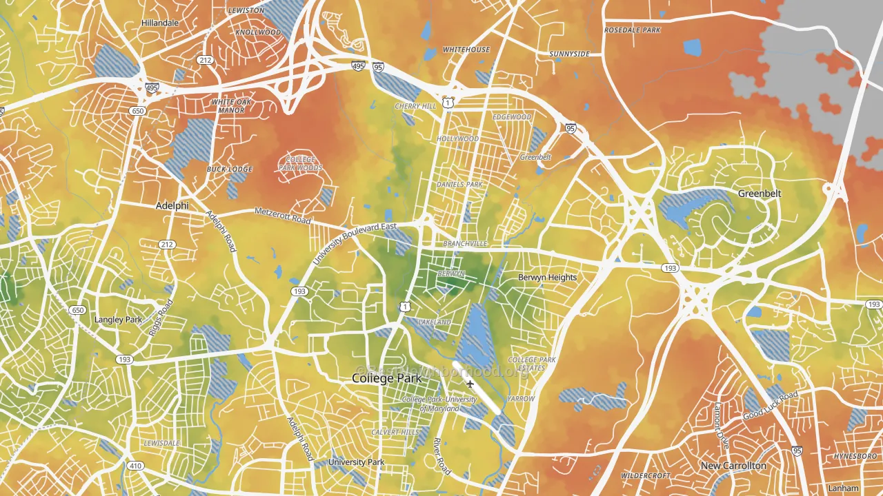 Bike Grade map of 20740, MD