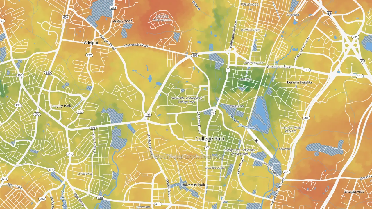 Bike Grade map of 20742, MD