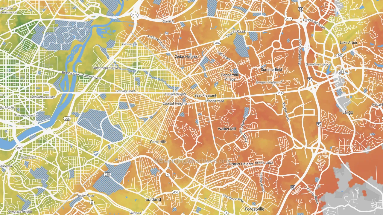 Bike Grade map of 20743, MD
