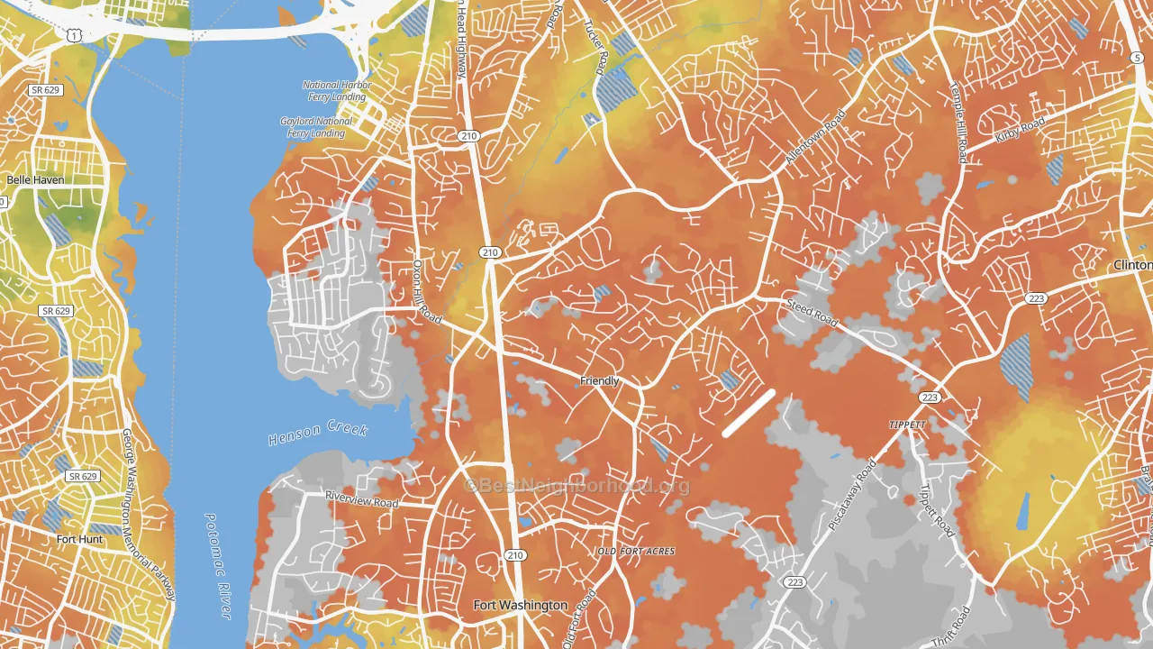 Bike Grade map of 20744, MD
