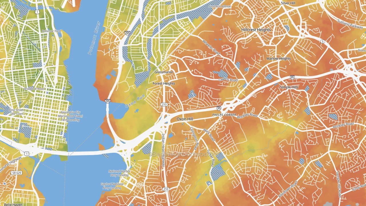 Bike Grade map of 20745, MD