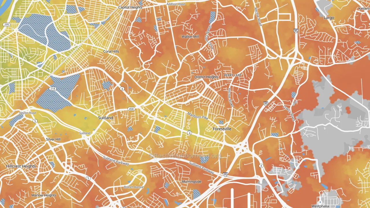 Bike Grade map of 20747, MD