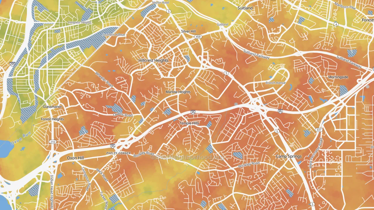Bike Grade map of 20748, MD