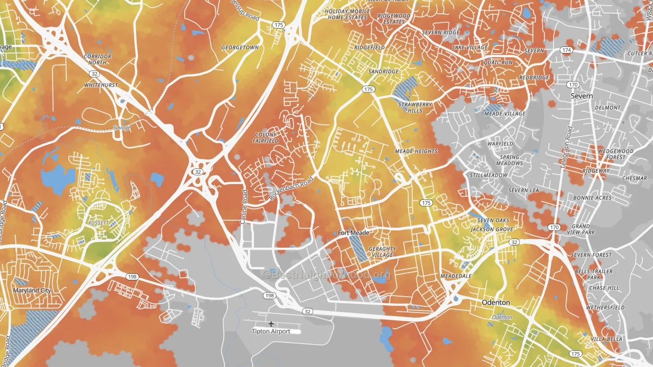 Bike Grade map of 20755, MD