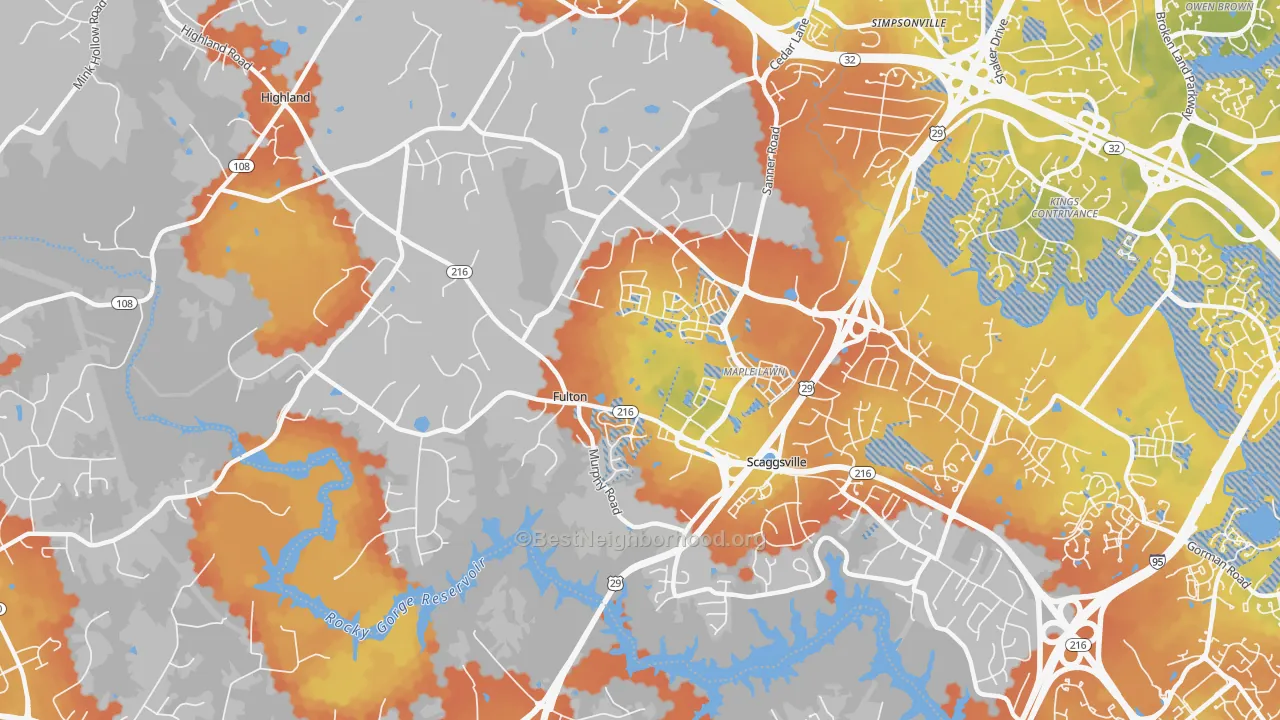 Bike Grade map of 20759, MD