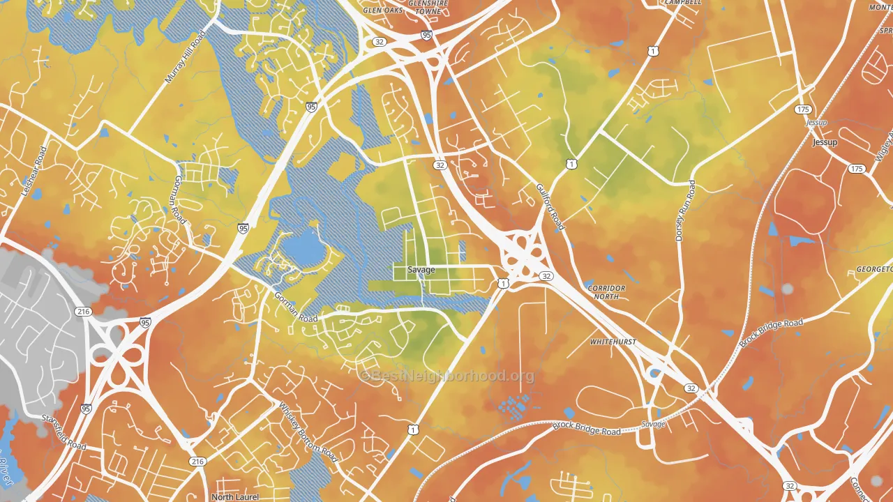 Bike Grade map of 20763, MD