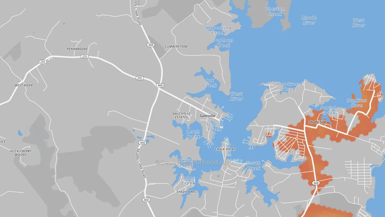 Bike Grade map of 20765, MD